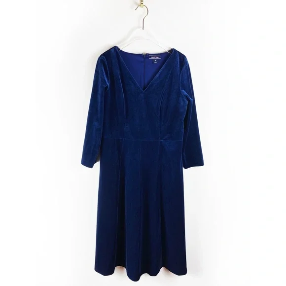 navy blue dress for baby girl Lands' End Blue Check/floral Half Sleeve A-line Dress Womens Size Medium  Petite main image 0